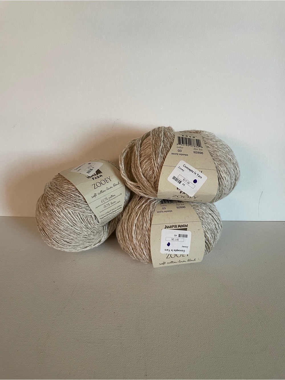 3 Zooey Soft Cotton-Linen Blend Yarn in Natural 284 yards each